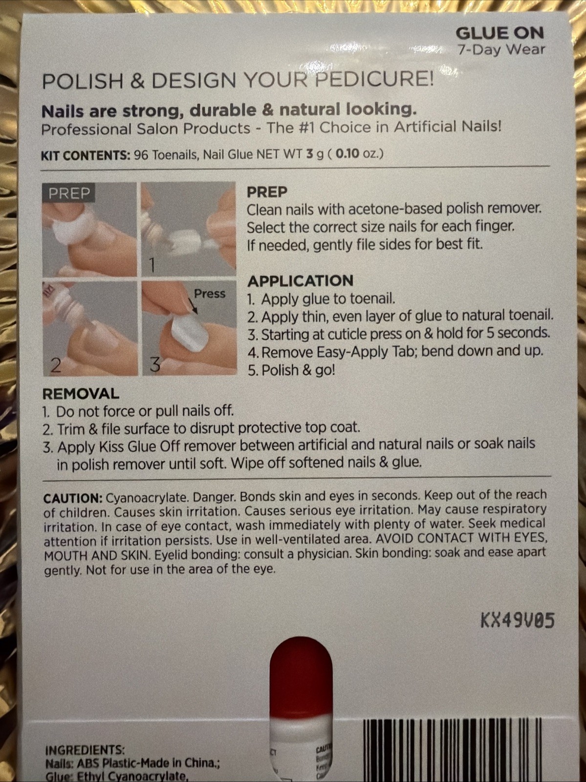 KISS 96 Full Cover Toenails Kit, Long Lasting Glue On Short 50543 96TN01