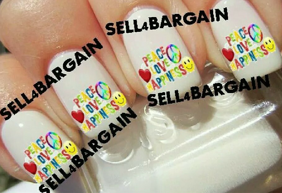 Peace, Love, Happiness Colorful Smiley Face Nail Art Decals