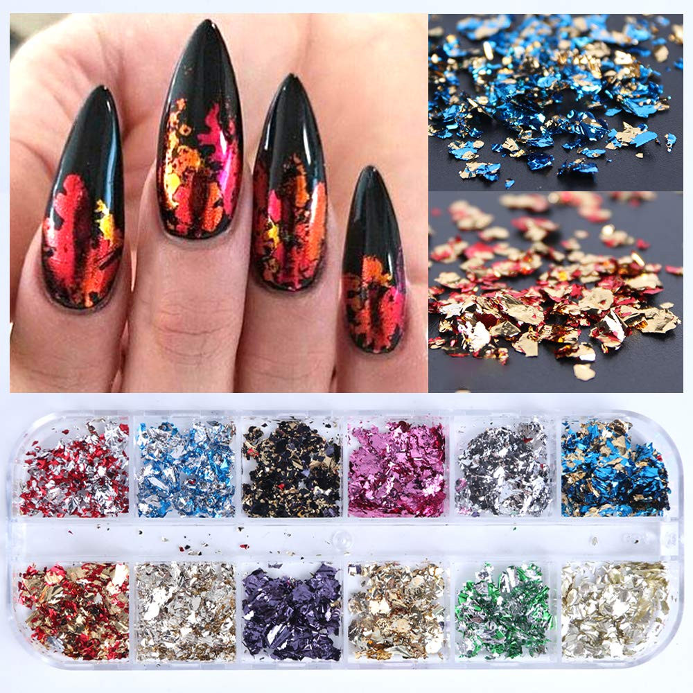 24 Grids Foil Nail Art Holographic Aluminum Nail Foil Flakes Stickers Nail Sequi
