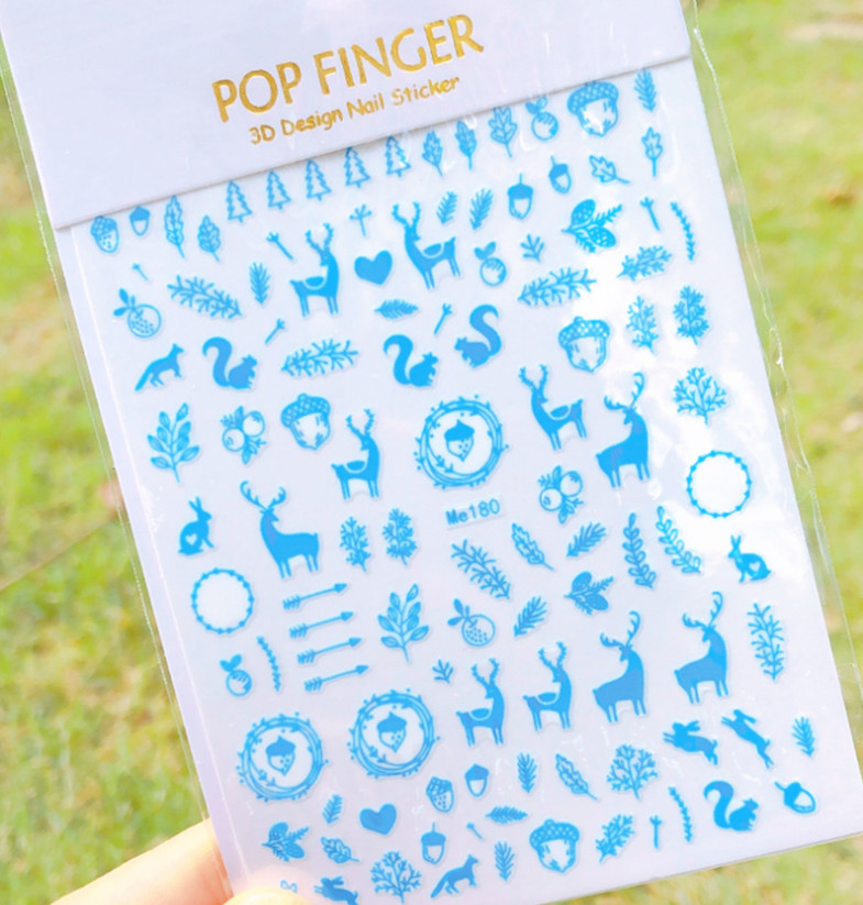 3D Nail Art Sticker Decals Blue Christmas Tree Snowflake Elk Peel & Stick NH18