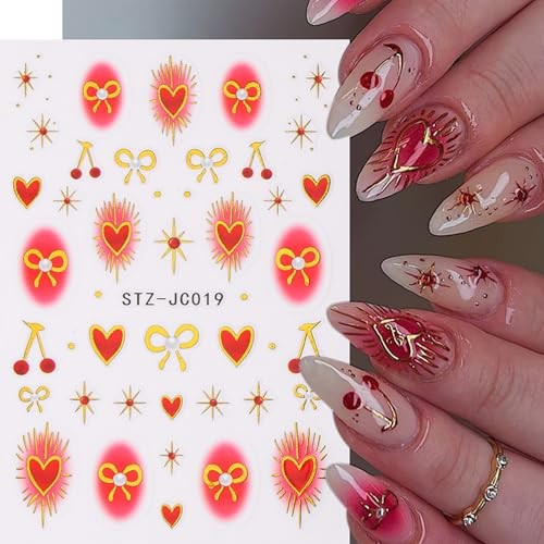 5 Sheets Valentines Nail Art Stickers Decals 3D Self Red Love Heart Nail Decals