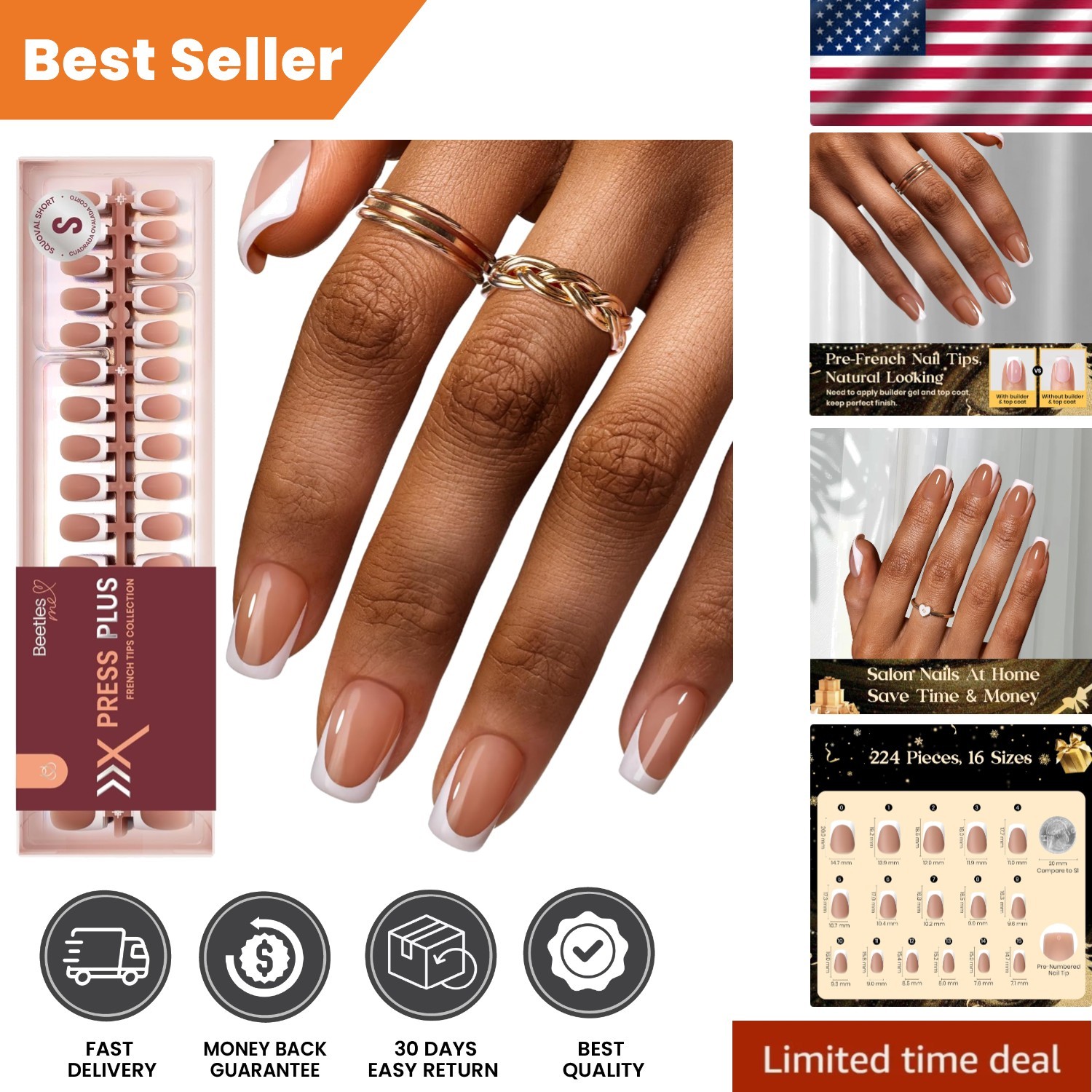 Long-Lasting 224 Pcs French Tip Fake Nails – 30+ Days Wear for Effortless Style
