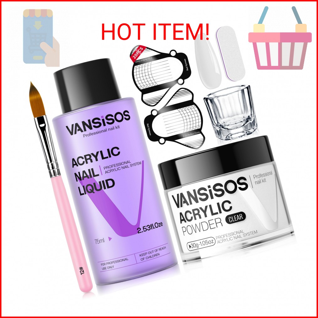 VANSISOS Acrylic Nail Kit: 30g Clear Acrylic Powder and 75ml Liquid Set with Nai