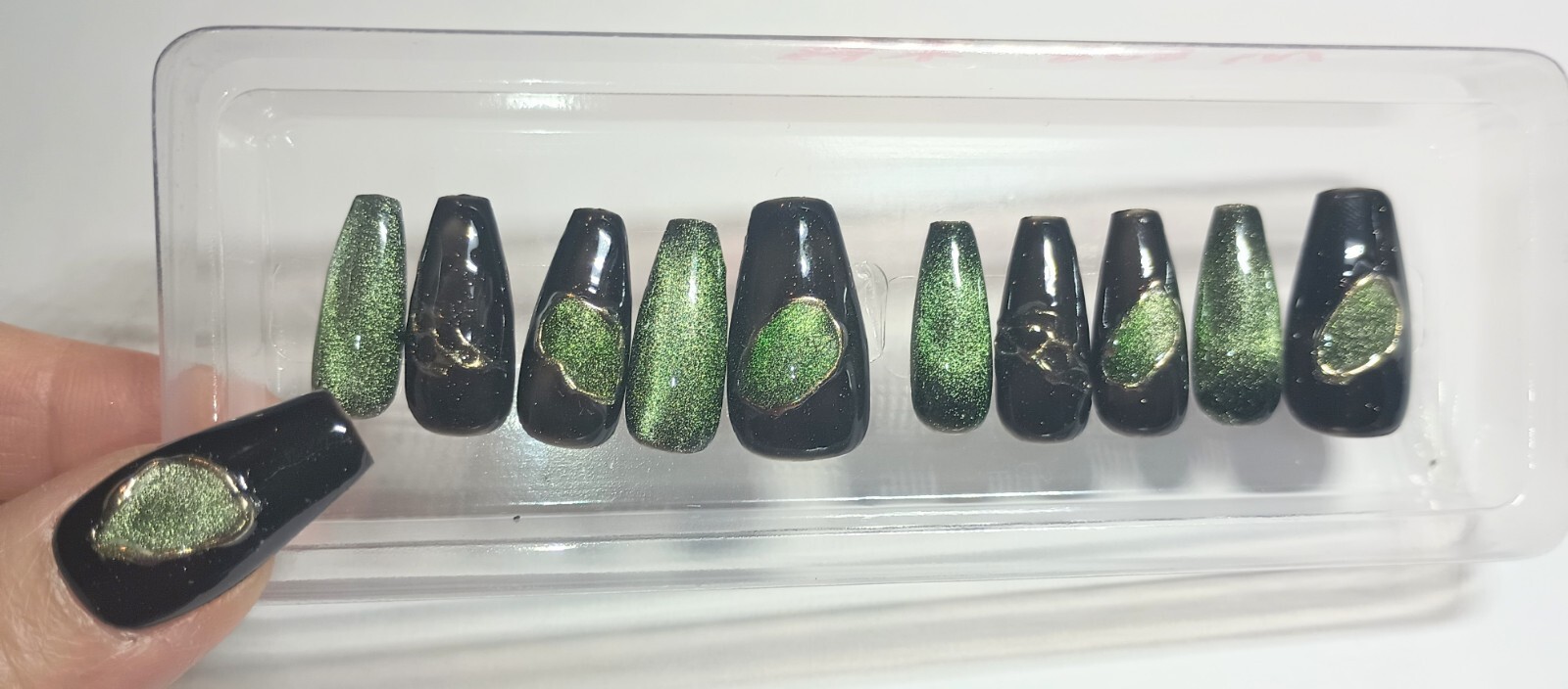 Purple Galaxy Cat Eye Press on Nails Handmade Fake Fingernails Gel Polish