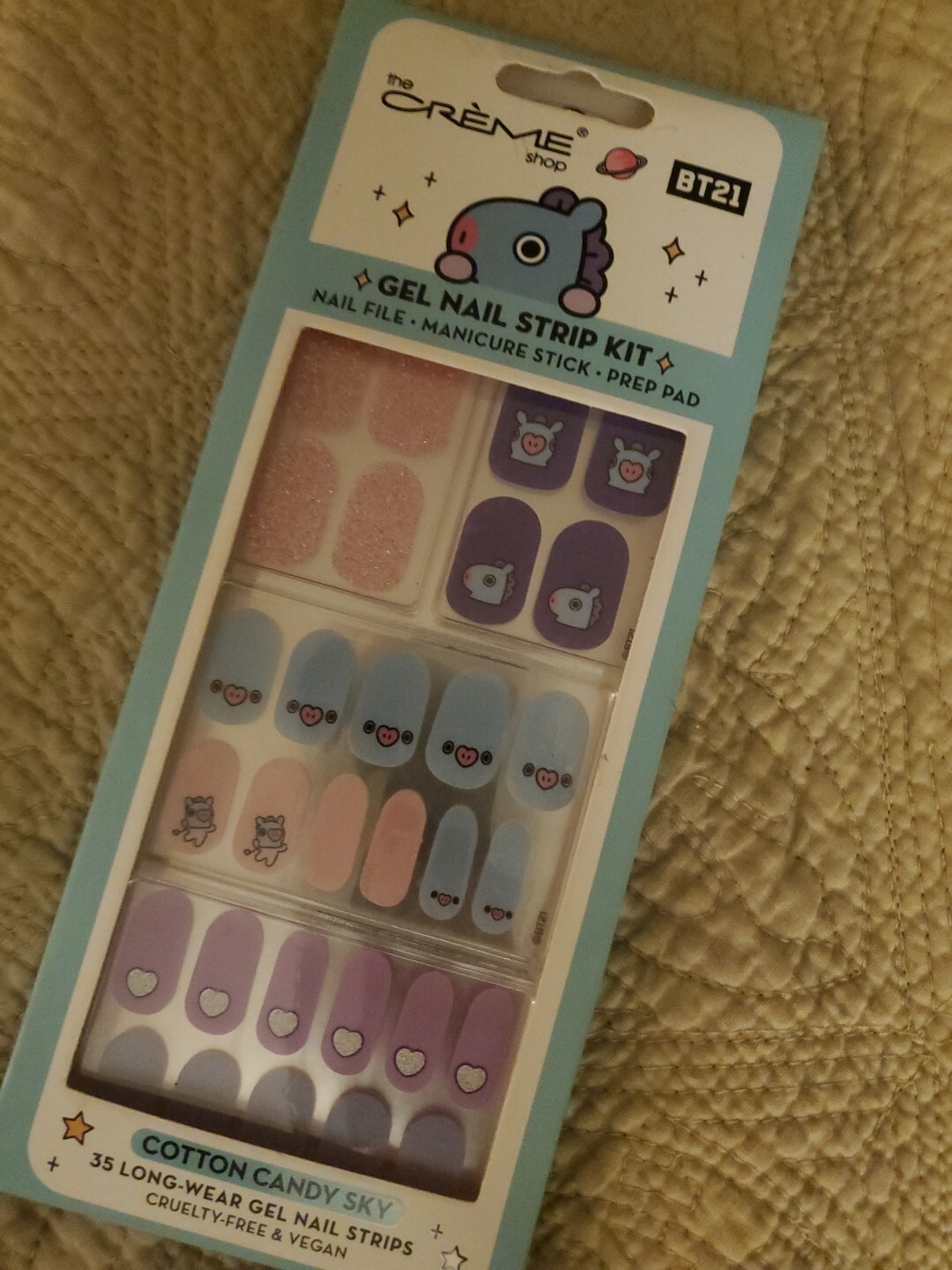 BTS BT21 The Creme Shop 35pc Long Wear Gel Nail Strip Kit Cotton Candy Sky Nib