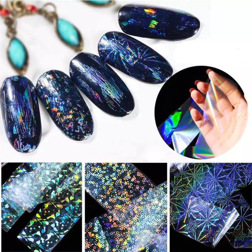 Transfer Foil Holographic Nails Wraps Transparent Stickers Shiny Nail 4pc x 20cm