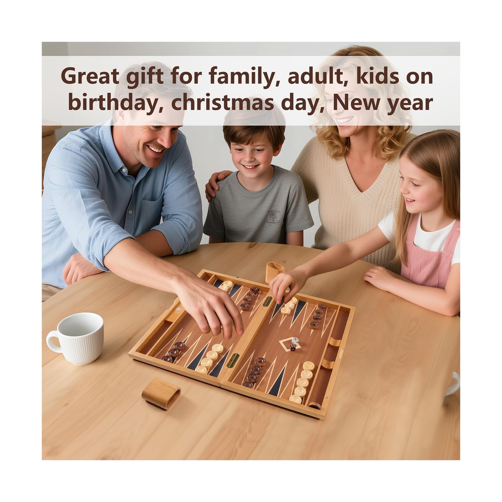 Wooden Backgammon Set for Adults – 19 Inch Classic Board Game Case – Premi