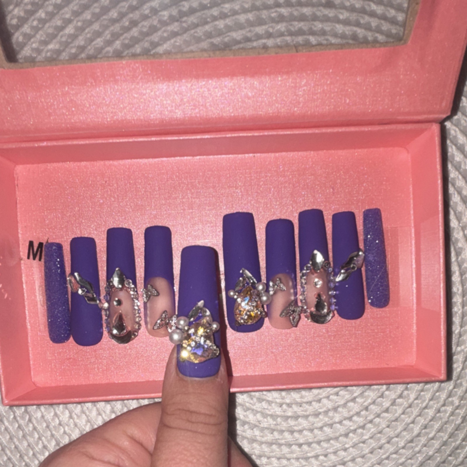 Lovful Purple 3D Glitter Coffin Long Press-On Nails Full Cover Set