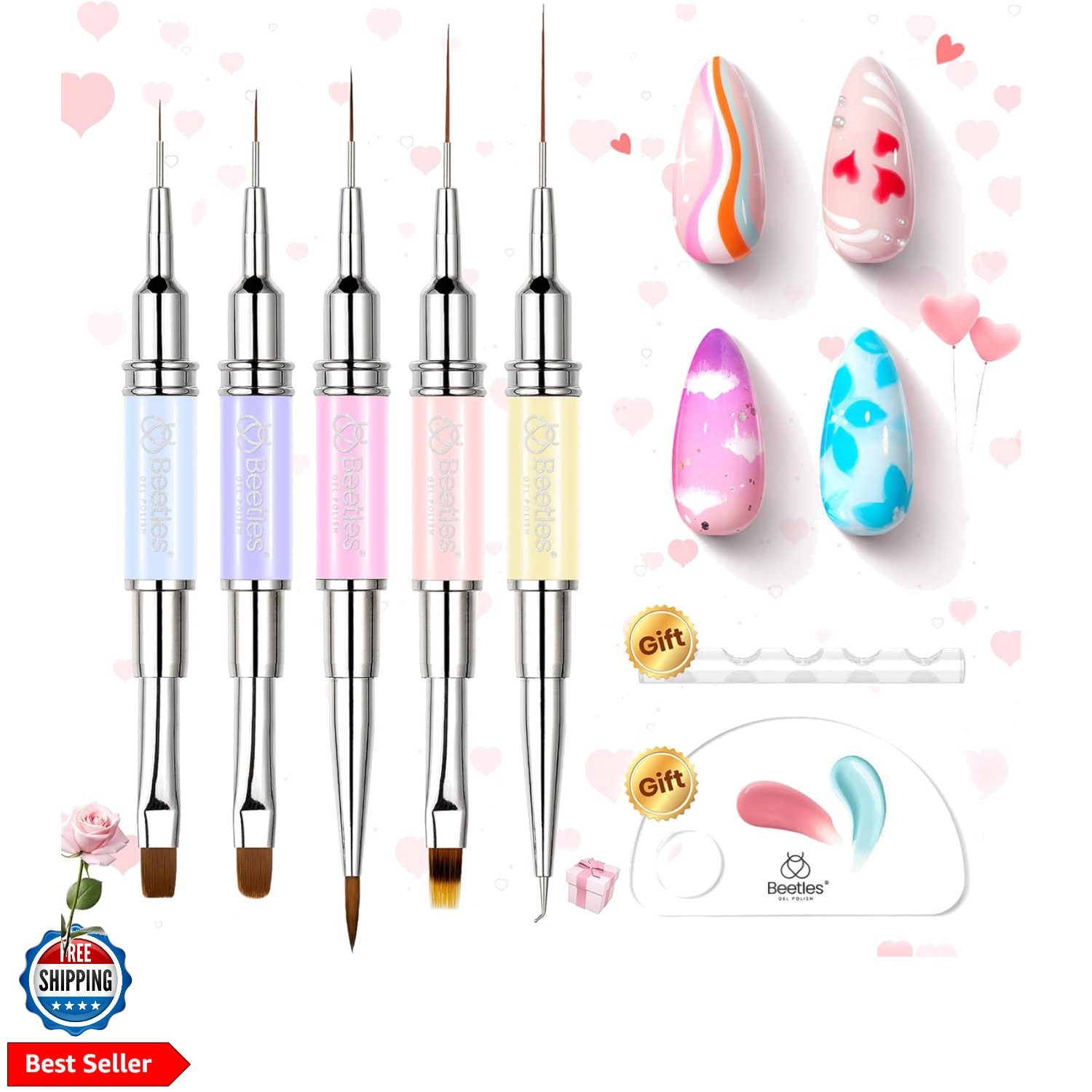 Beetles Nail Art Brushes Set 7 Pcs Double-ended Nail Art Brushes Kit Gel Poli…