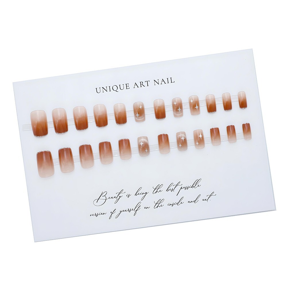 Autumn/ Winter Caramel Gradient Starry Cat Eye Removable Nail Patch set (Glue)