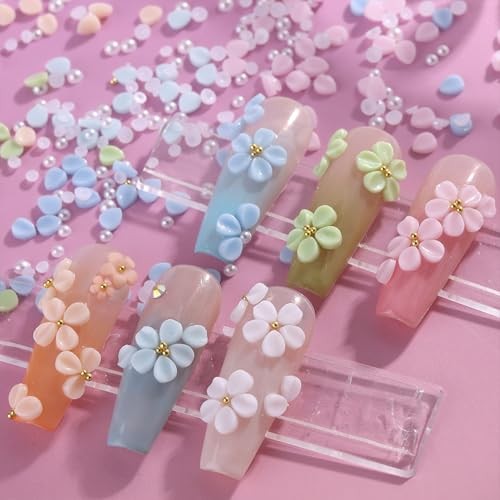 12 Grids Flowers Nail Charms 3D Resin Colorful Petals Charms for Acrylic Nails