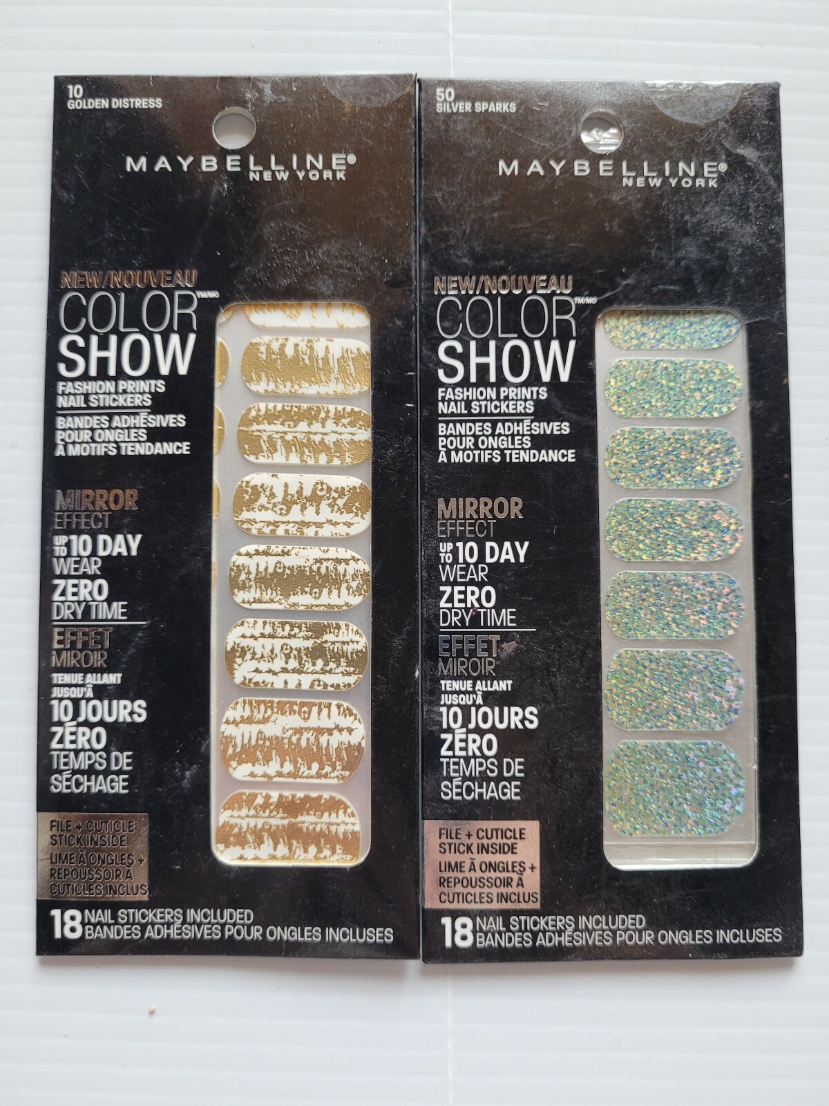 2 x Maybelline Color Show Fashion Print Mirror Effect 18 Nail Stickers Per Pack.