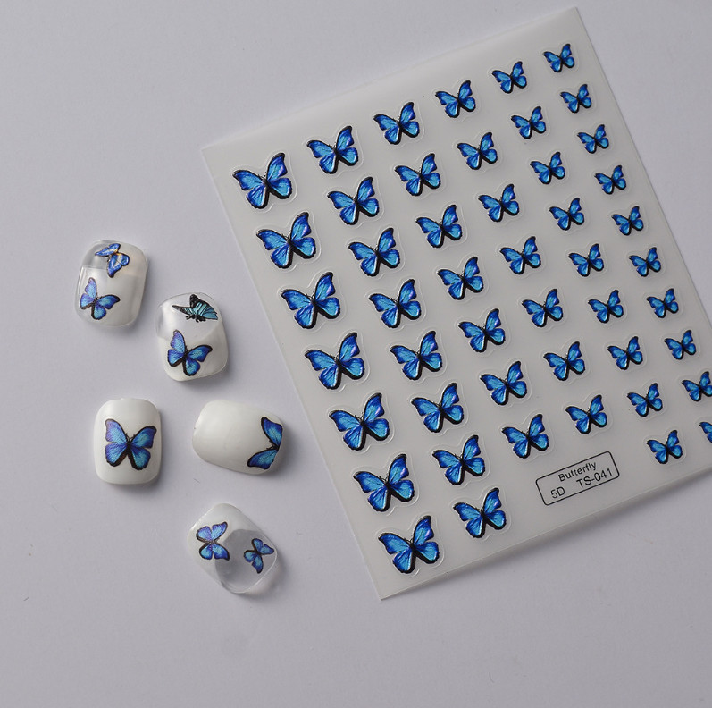 5D Animal Blue Butterfly Nail Art Stickers Self Adhesive Decals Slider TS41 NH23