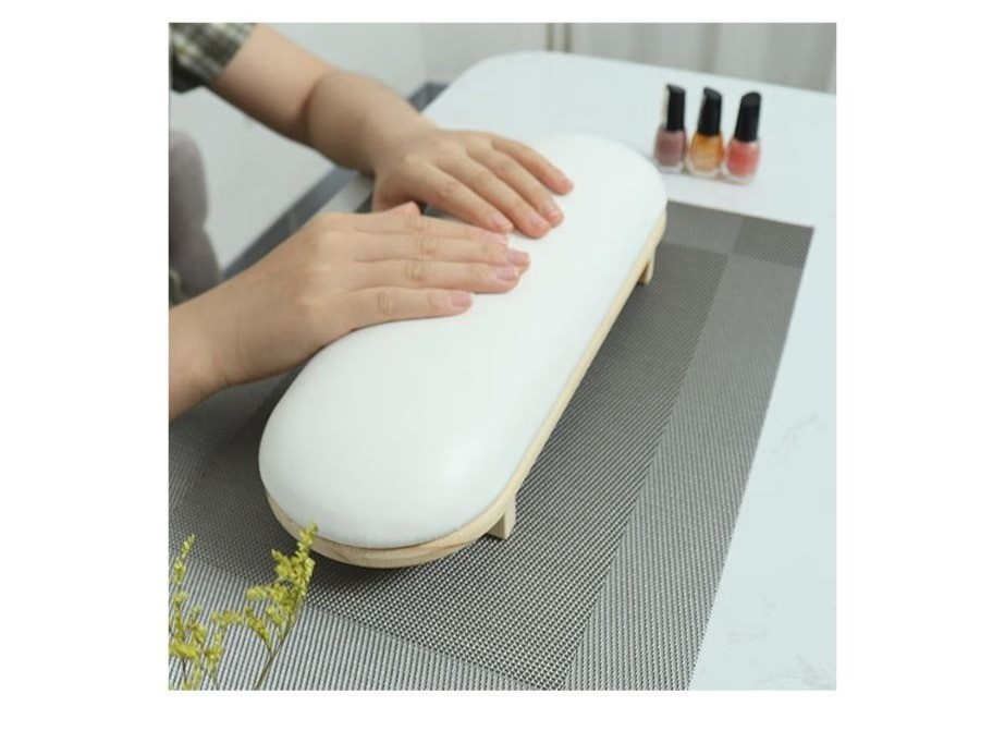Manicure Hand Rest Pillow Nail Table Sponge Cushion With Wooden Base White