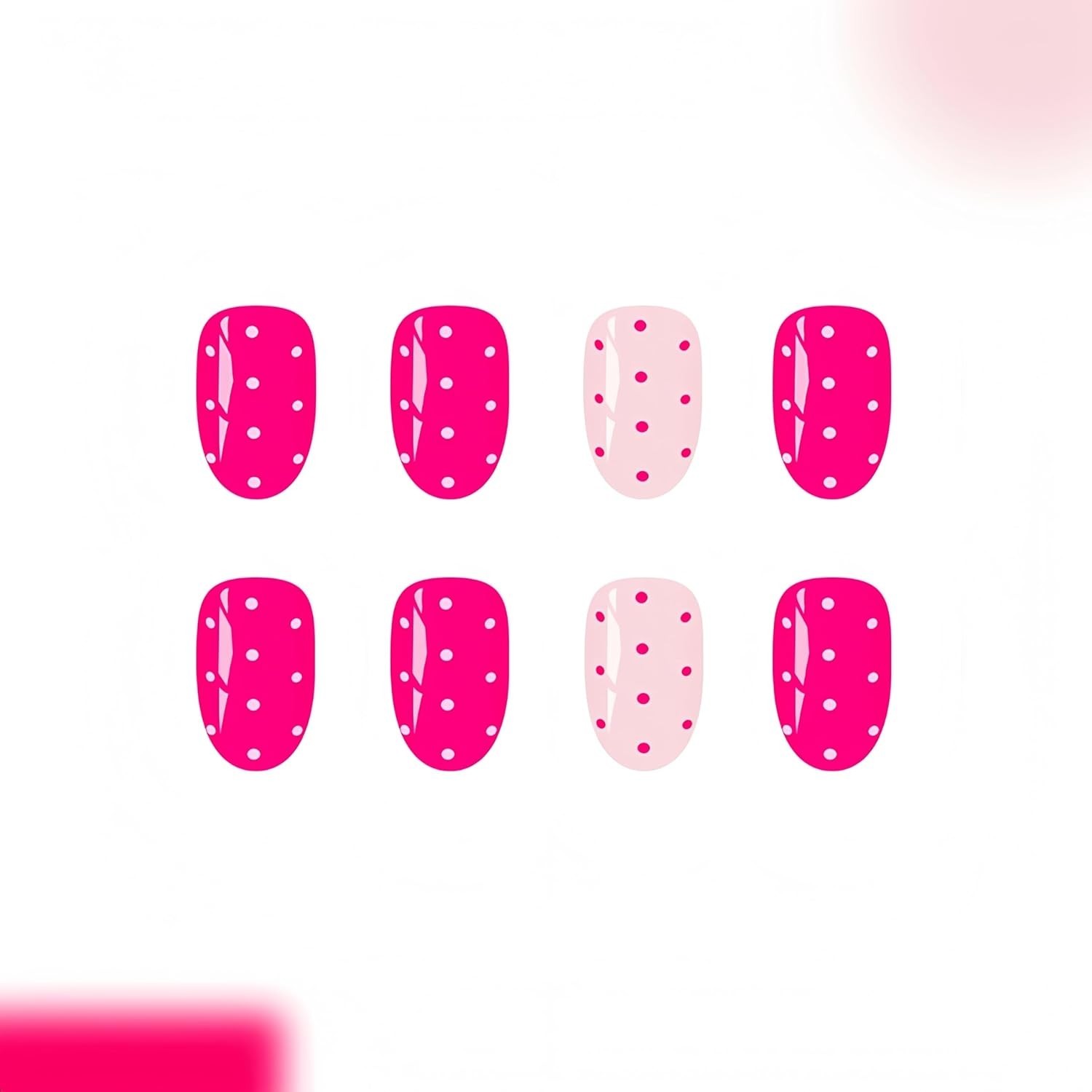24 Pcs Pink Polka Dot Press On Nails Short Oval Fake Nails for Women Manicure