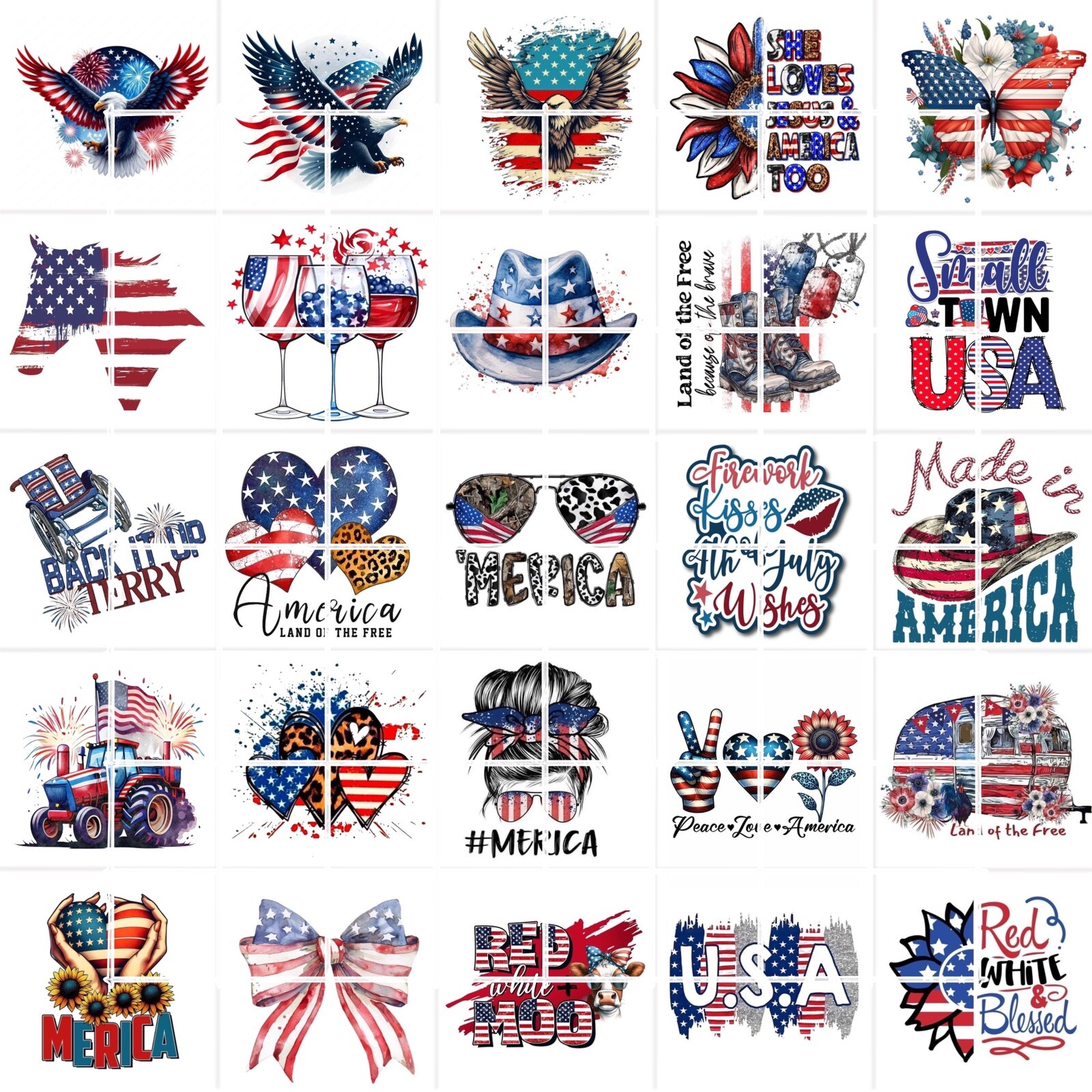 Red White Blue 4th Independence Day Waterslide Nail Art Decals Set of 50