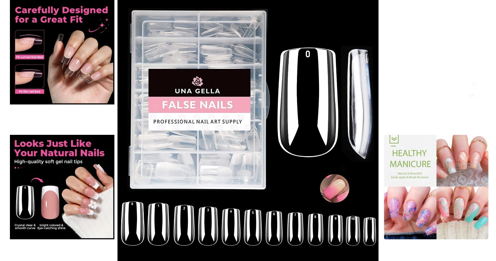 216pcs Medium Square Clear Gel Nail Tips – Perfect for DIY Nail Art & Extensions