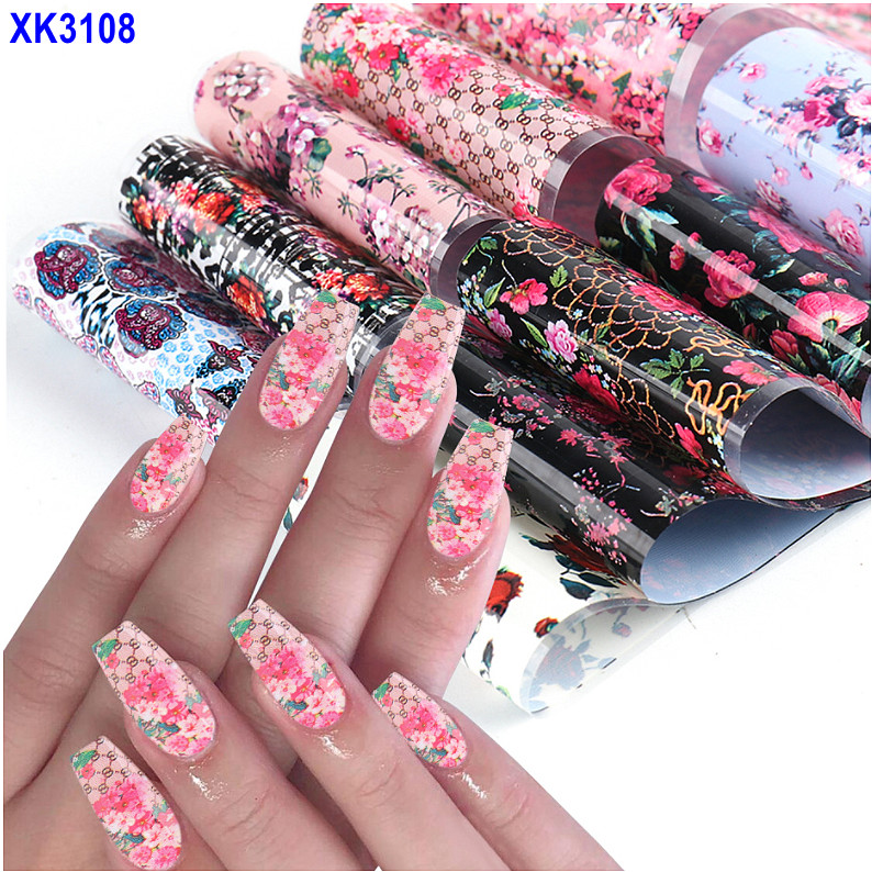 Bow Daisy Love Bowknot Flower Rose Nail Foil Transfer Sticker 10pcs 20X4cm