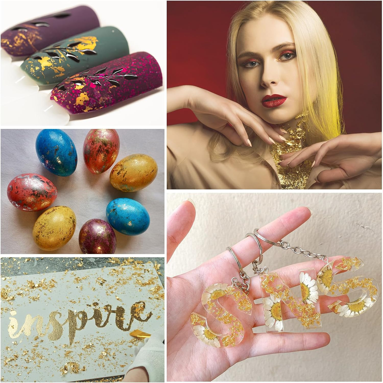 10G Metallic Foil Flakes, Gold Leaf Flakes, Gold Foil Flakes for Resin，For Nail