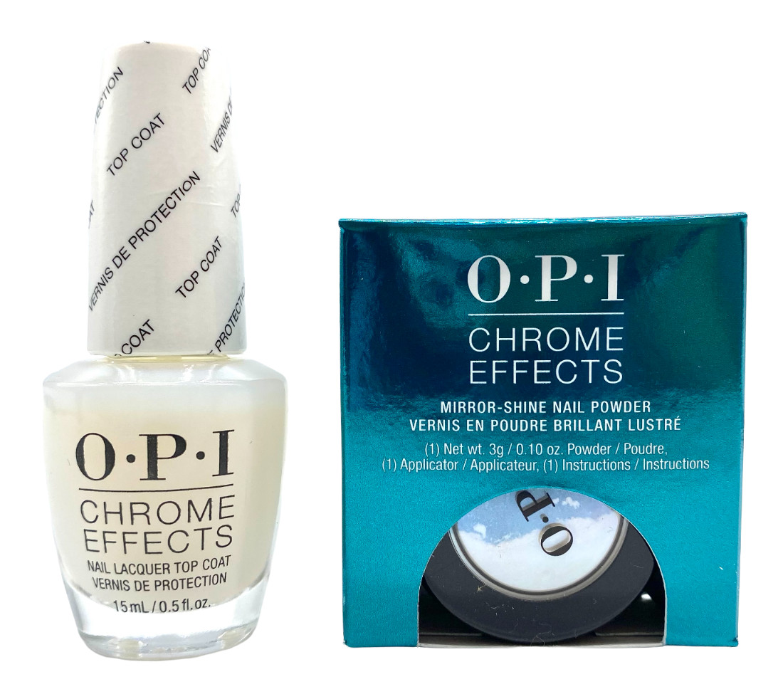 OPI Chrome Effects Set Blue “Plate” Special Nail Powder + Nail Lacquer Top Coat