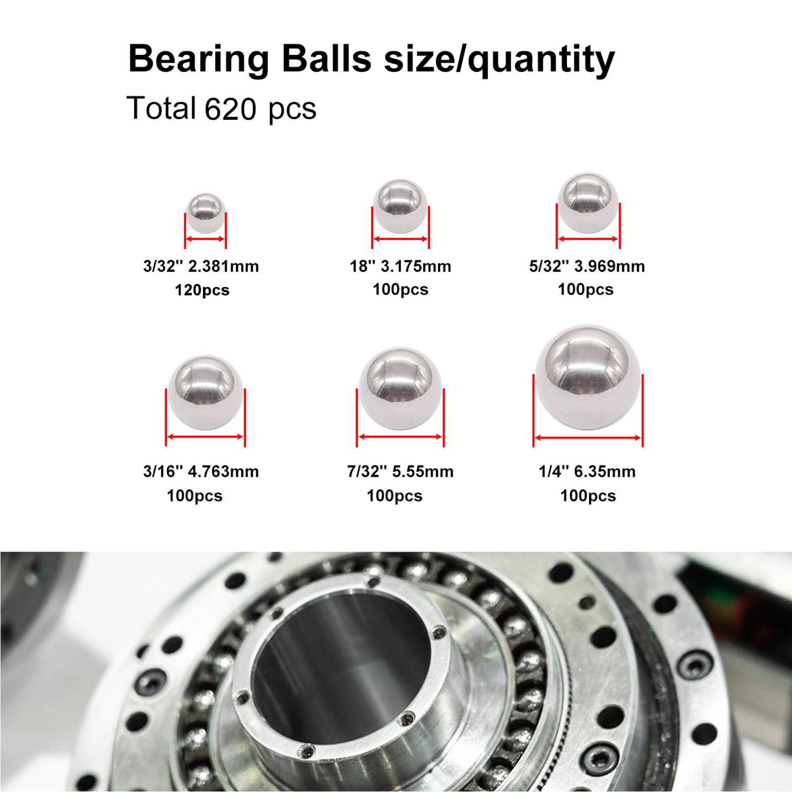 620pcs Bicycle Bearing Balls Metal Mixing Assortment Kit