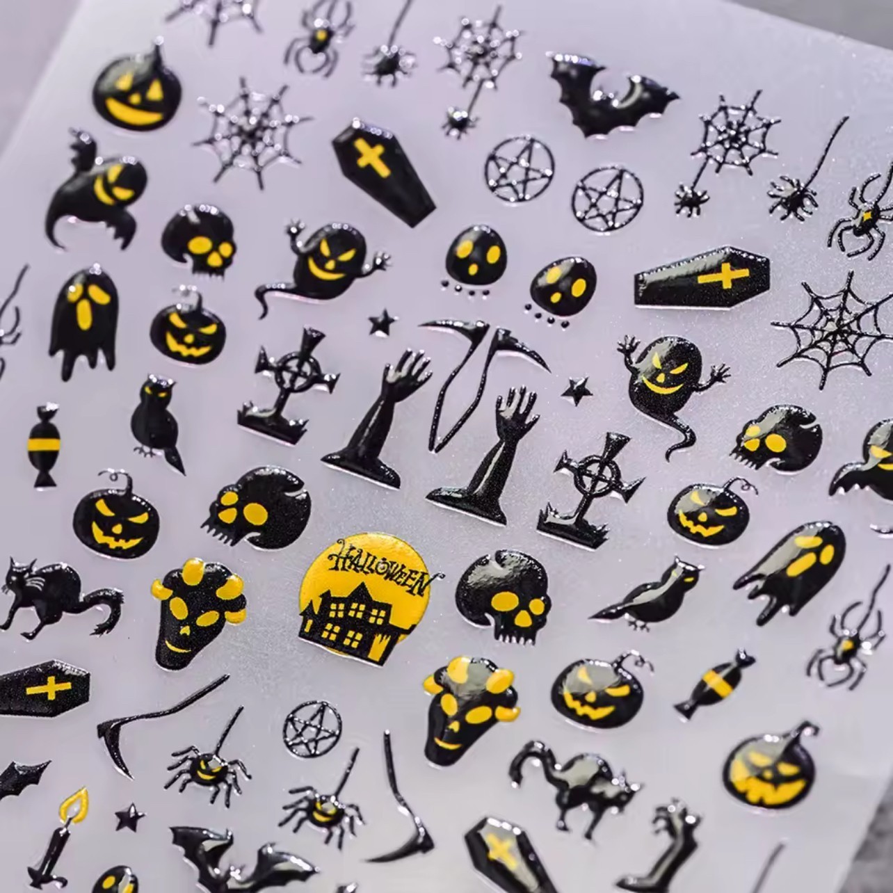 Halloween 5D Nail Art Stickers Spooky Ghosts Bats Spider Design DIY Nails 0616