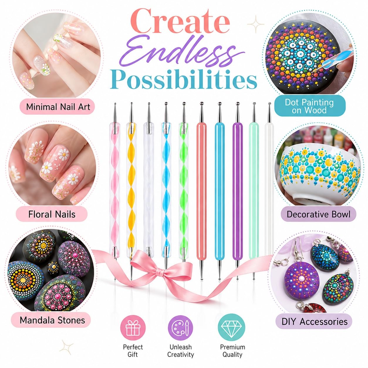 10Pcs Art Dotting Tools for Nail Art, Ball Tip Clay Tools Sculpting Pattern T…