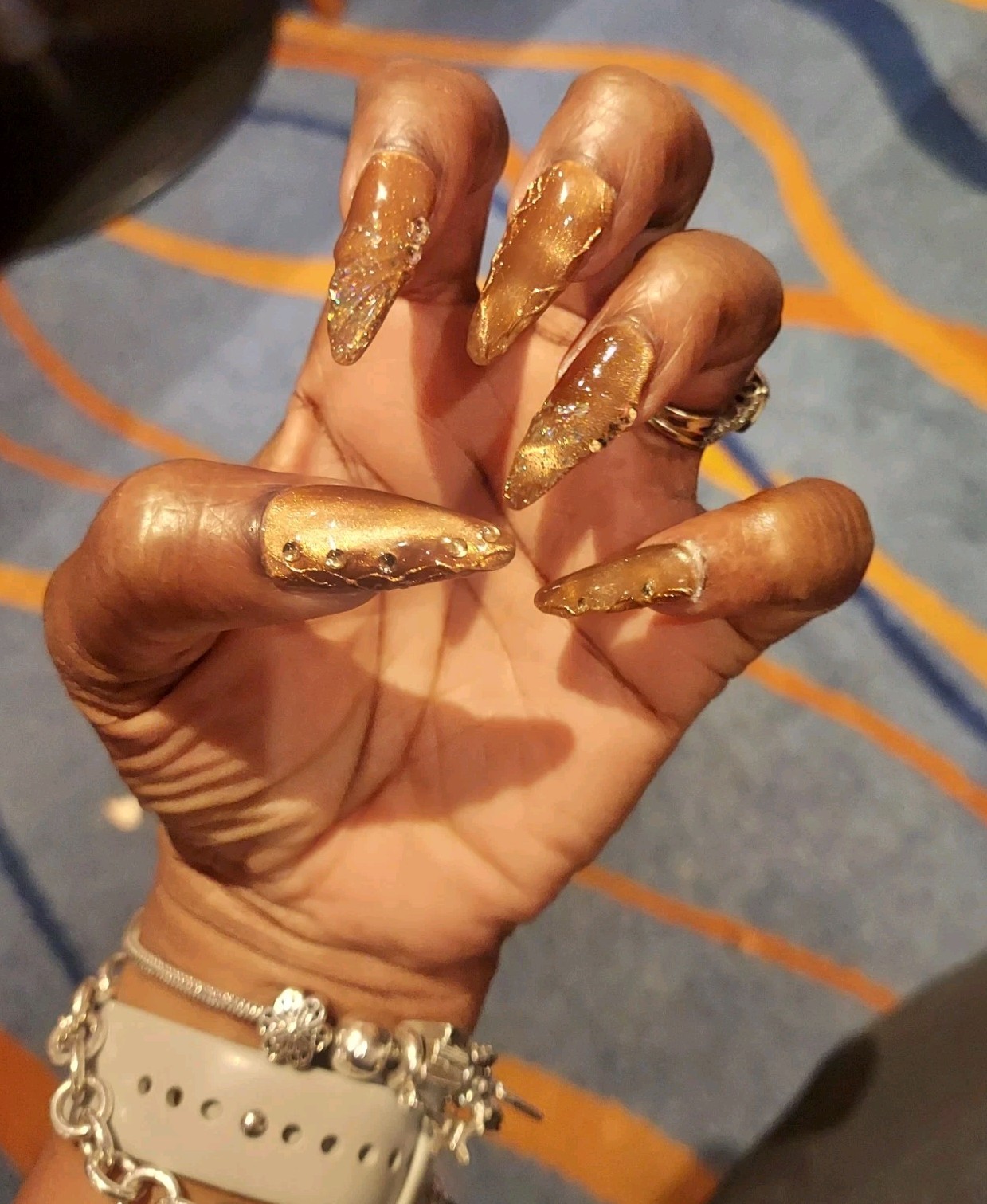 Brown Cat Eye Nails, Gold Chrome Nails