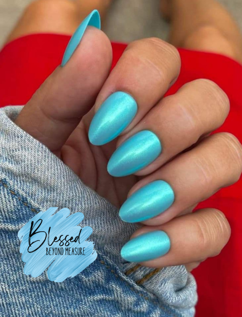 Red Aspen Press On Nails~Doris’s Teal Poodle Skirt ~Amond ~Medium~ Teal Blue
