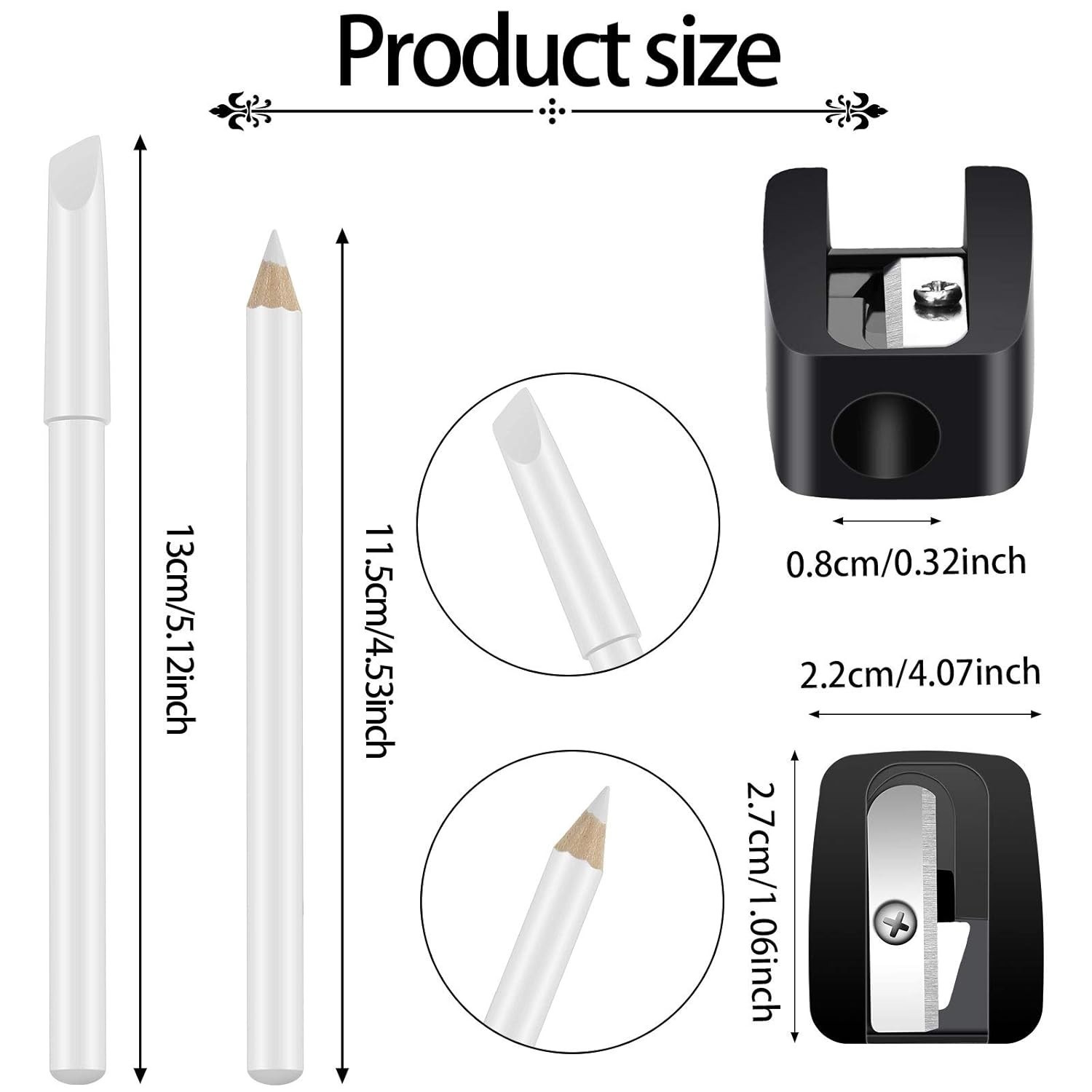2 Pieces White Nail Pencil and Pencil Sharpener Set, 2 In1 Nail Whitening Under