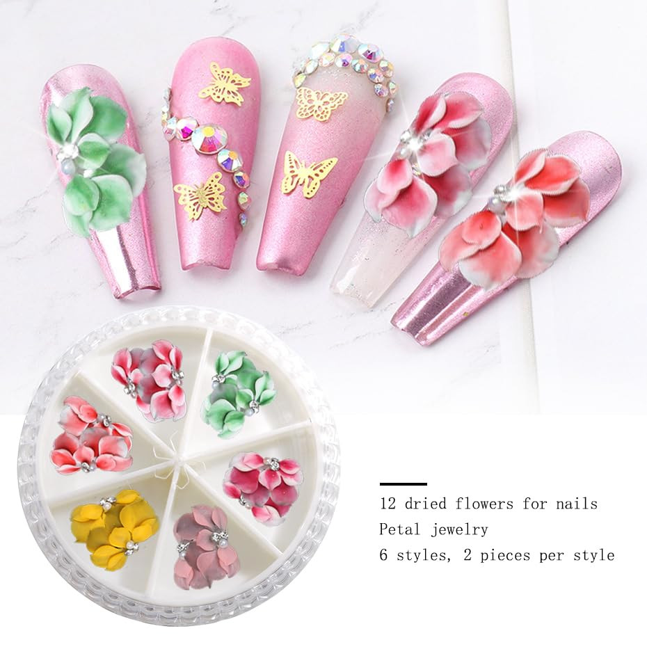 12pcs Simulation Flower for Nails 3D Flower Nail Charms Acrylic Nail Art