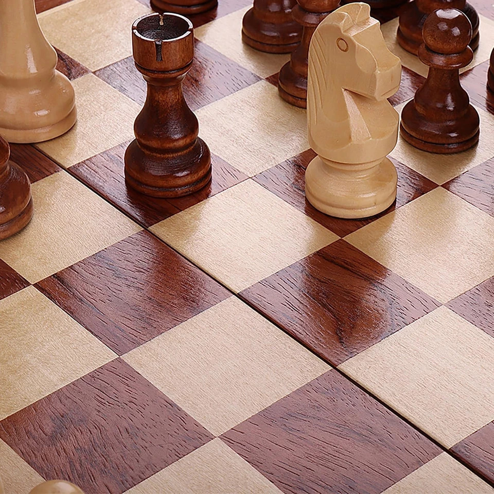 15″ Folding Walnut Chess Set with Storage 15 inches by 15 inches, Walnut/Tan