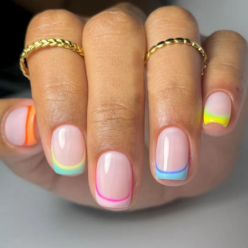 Curvlife Rainbow Short Press On Nails Stick On Nails Short Fake Nails Design