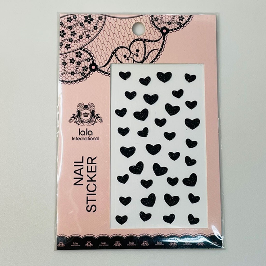 Embossed Point Nail Art Black Hearts 3D DIY Sparkle Stickers Made in Korea Trend
