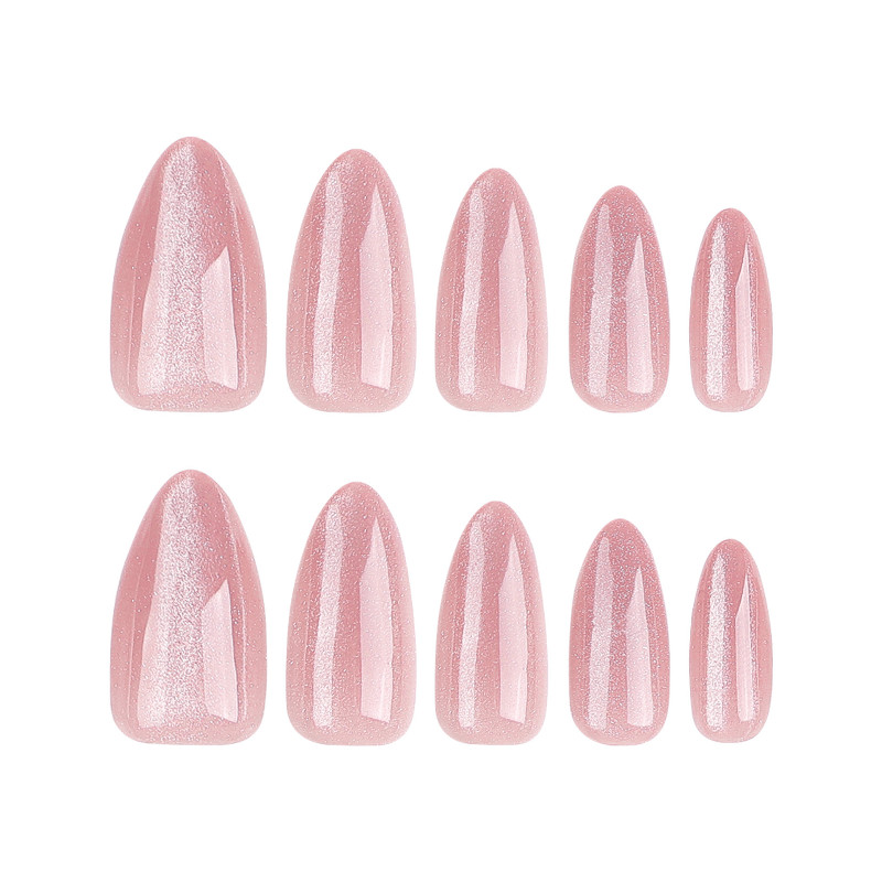 48 Pcs Nude Pink Cat Eye Press on Nails, Medium Almond Shiny Glossy Fake Nails