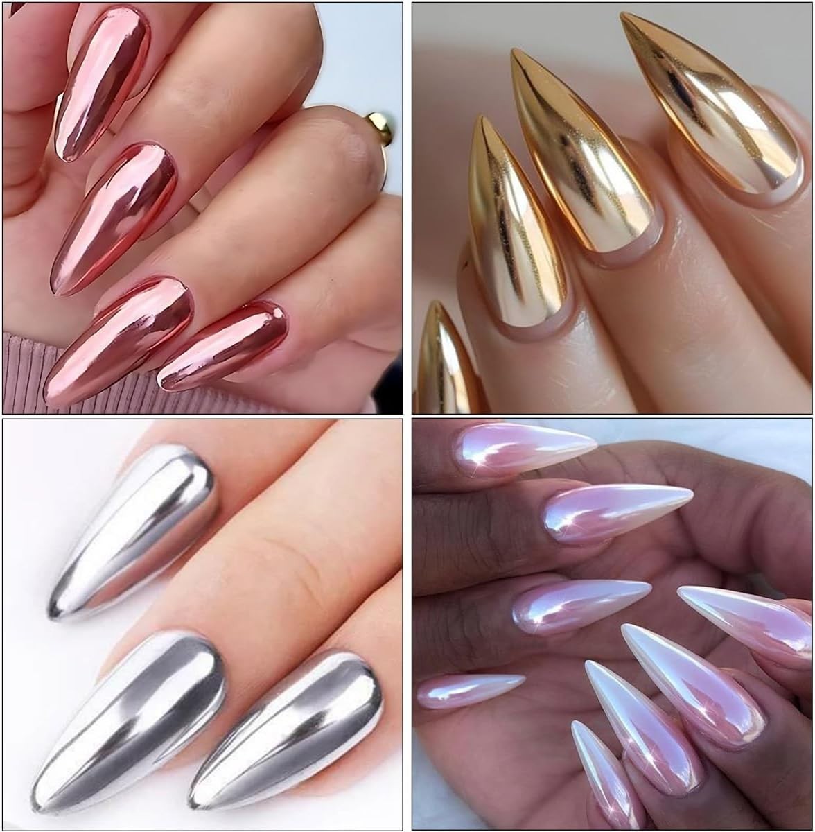 Chrome Nail Powder Set, 6 Colors Metallic Gold Silver Rose Pink White Mirror …