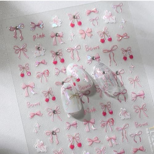 Bow Nail Art Stickers 3D Self-Adhesive Glitter Pink Bows Nail Glitter Bow Style