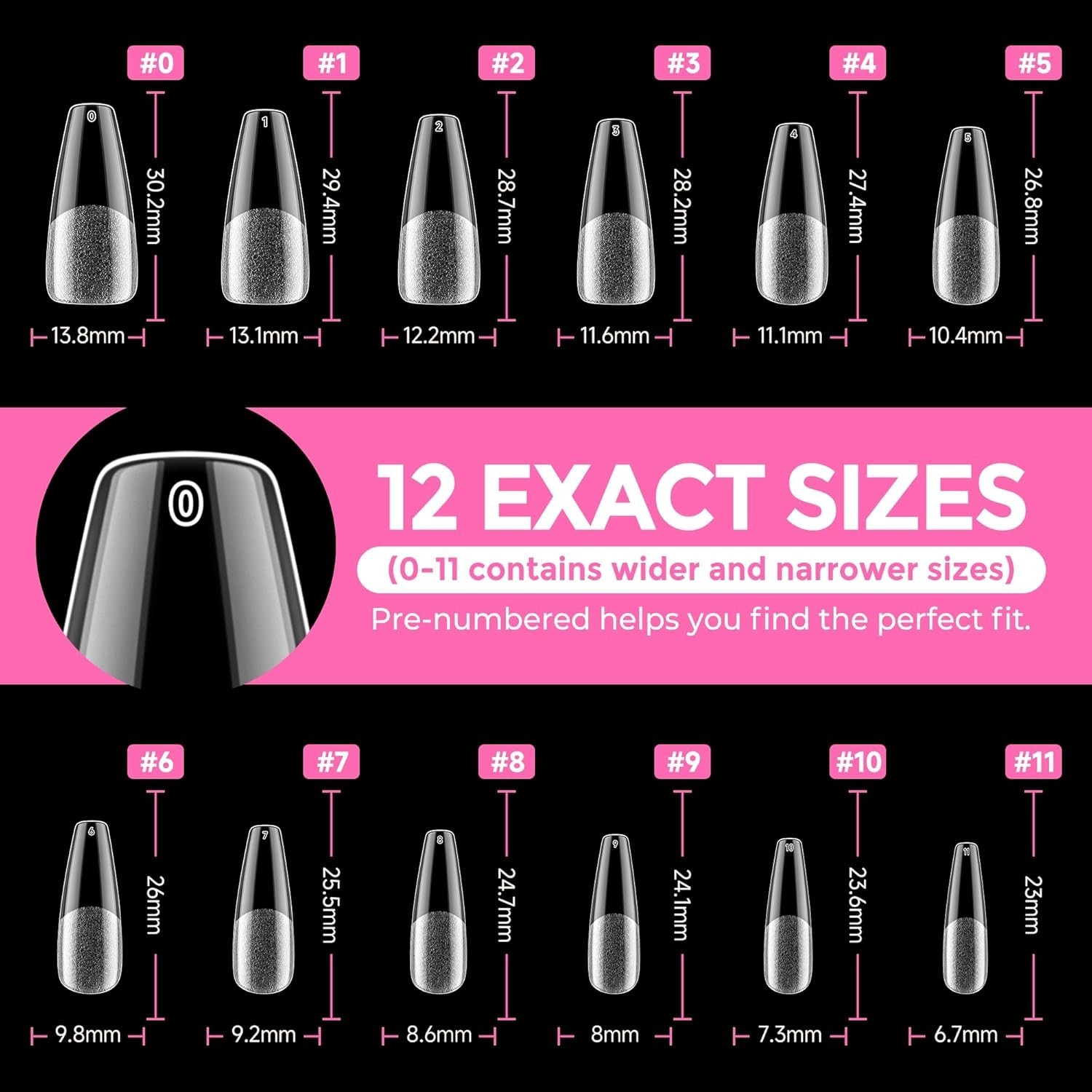 216pcs Clear Coffin Nail Tips – Acrylic Fake Nails for Stunning DIY Art