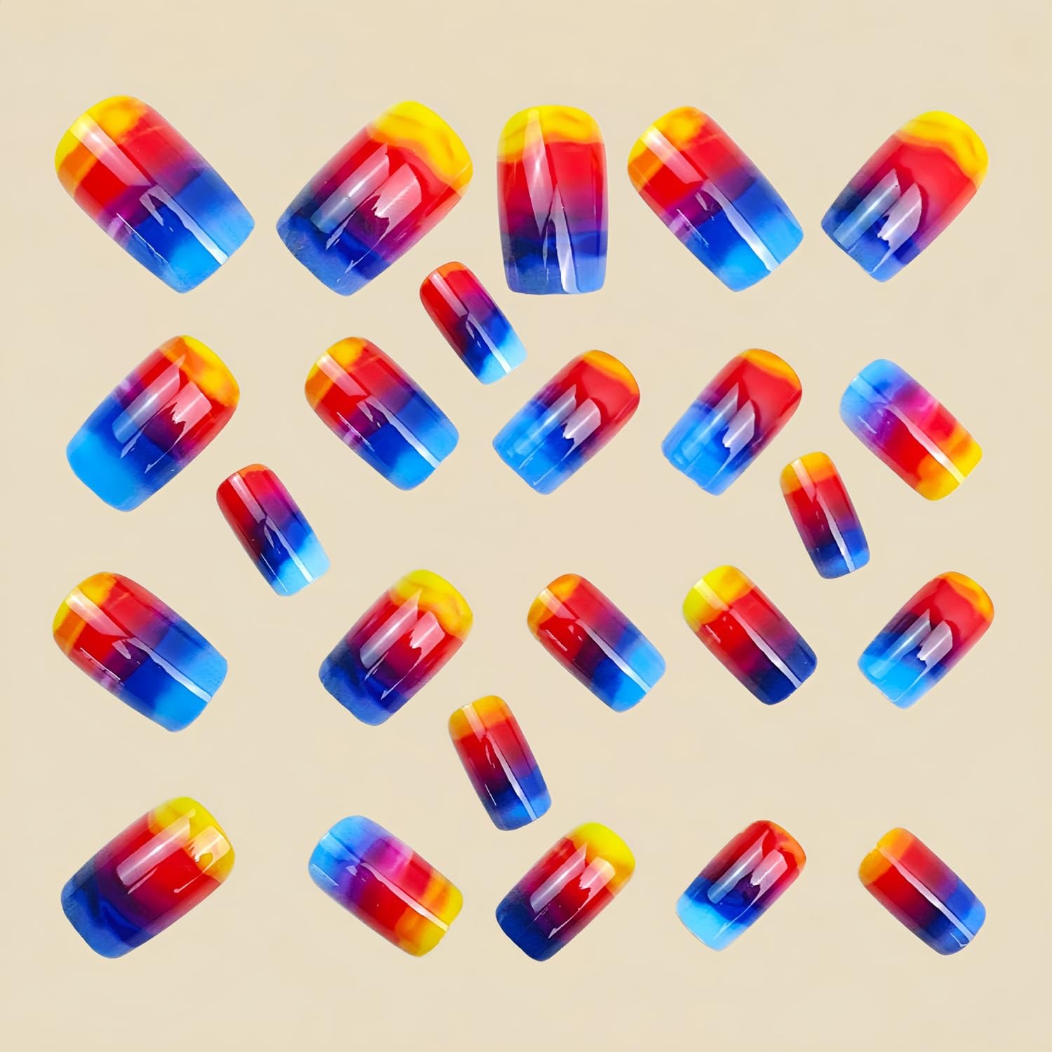 Short Press On Nails Square Fake with Sunset Blending Designs – Q21