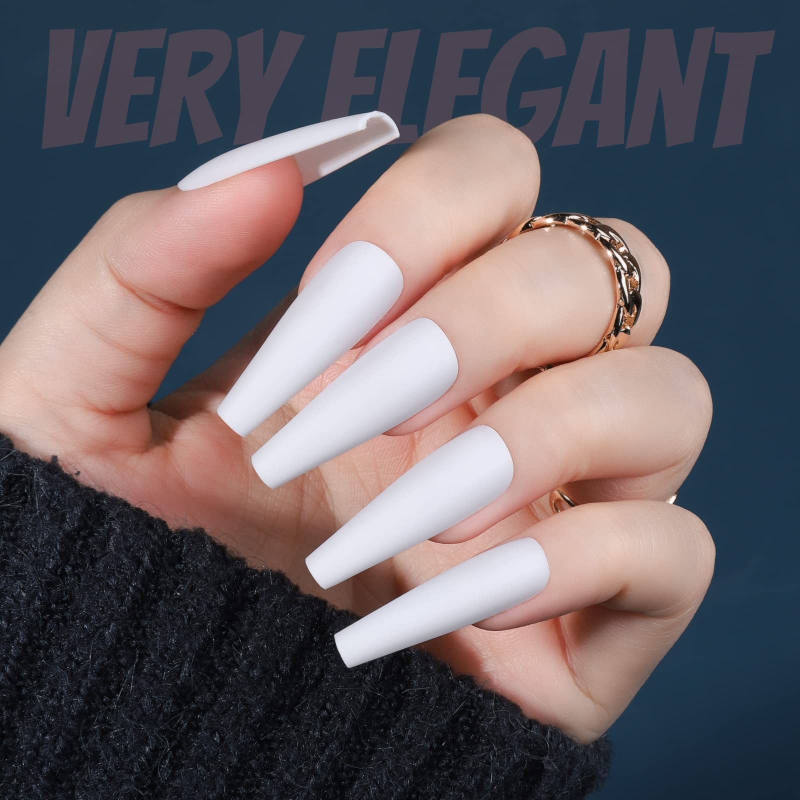 Matte Long Coffin Press On Nails, 240PCS Ballerina Fake Nails with Glue, 12 C…