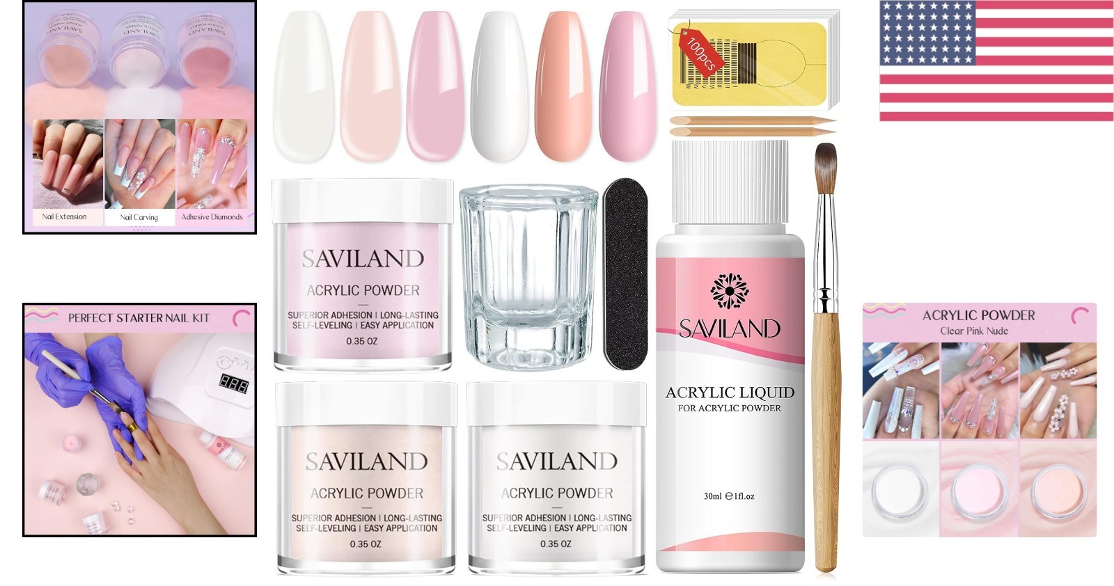 Saviland Acrylic Nail Starter Kit – Clear Pink Nude, Perfect for Home Nail Art