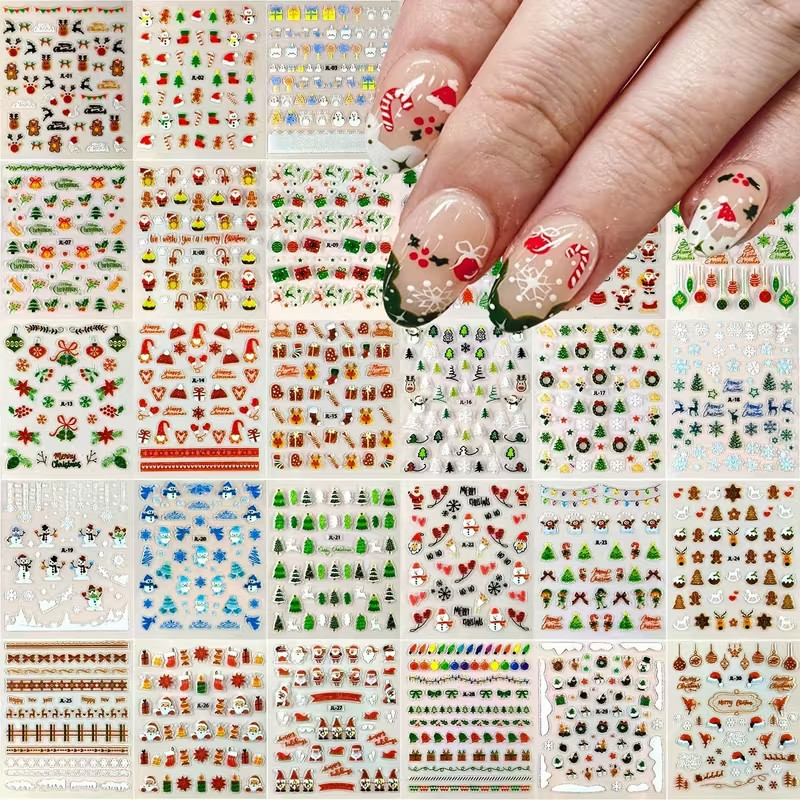 20 Sheets 3D Christmas Nail Art Stickers Set Xmas Deer Winter DIY Nail Decoratio