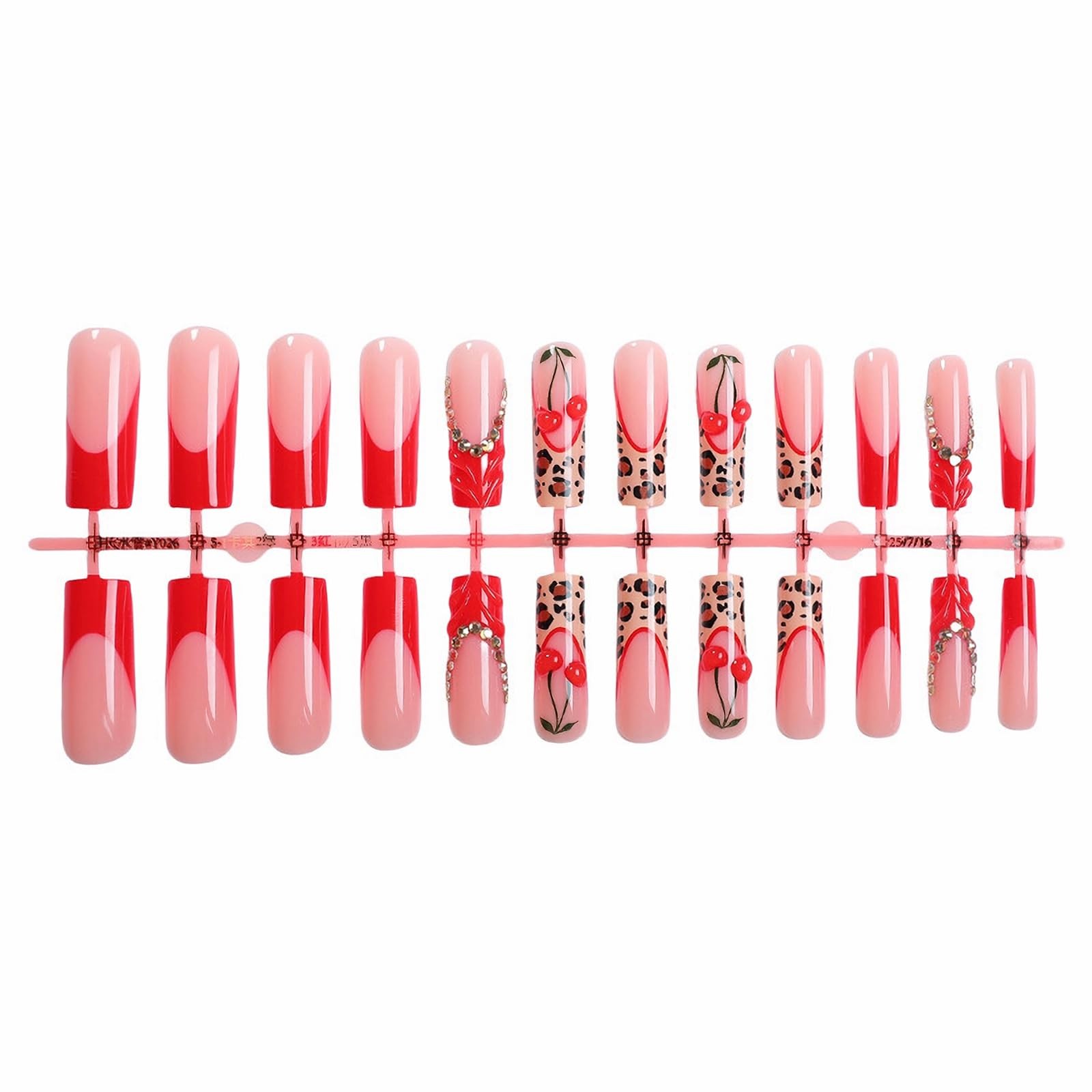 MISUD Press on Nails – Long Square Fake 0.04 Fl Oz (Pack of 24), 099A10Red