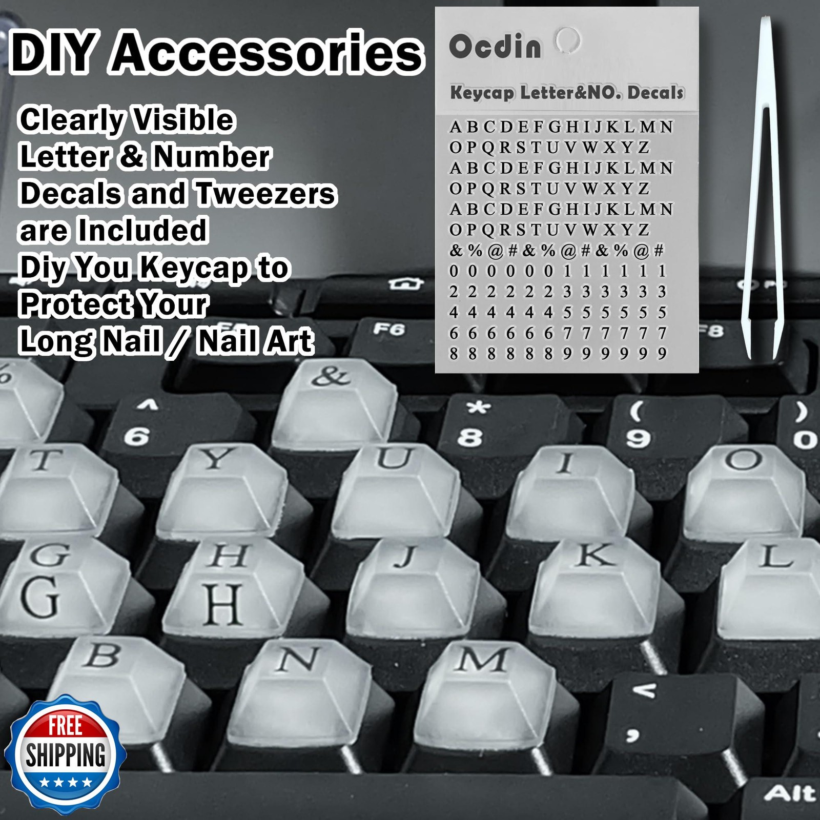 80 PCS Raised Keyboard Stickers with DIY Letter Decals for Nail-A