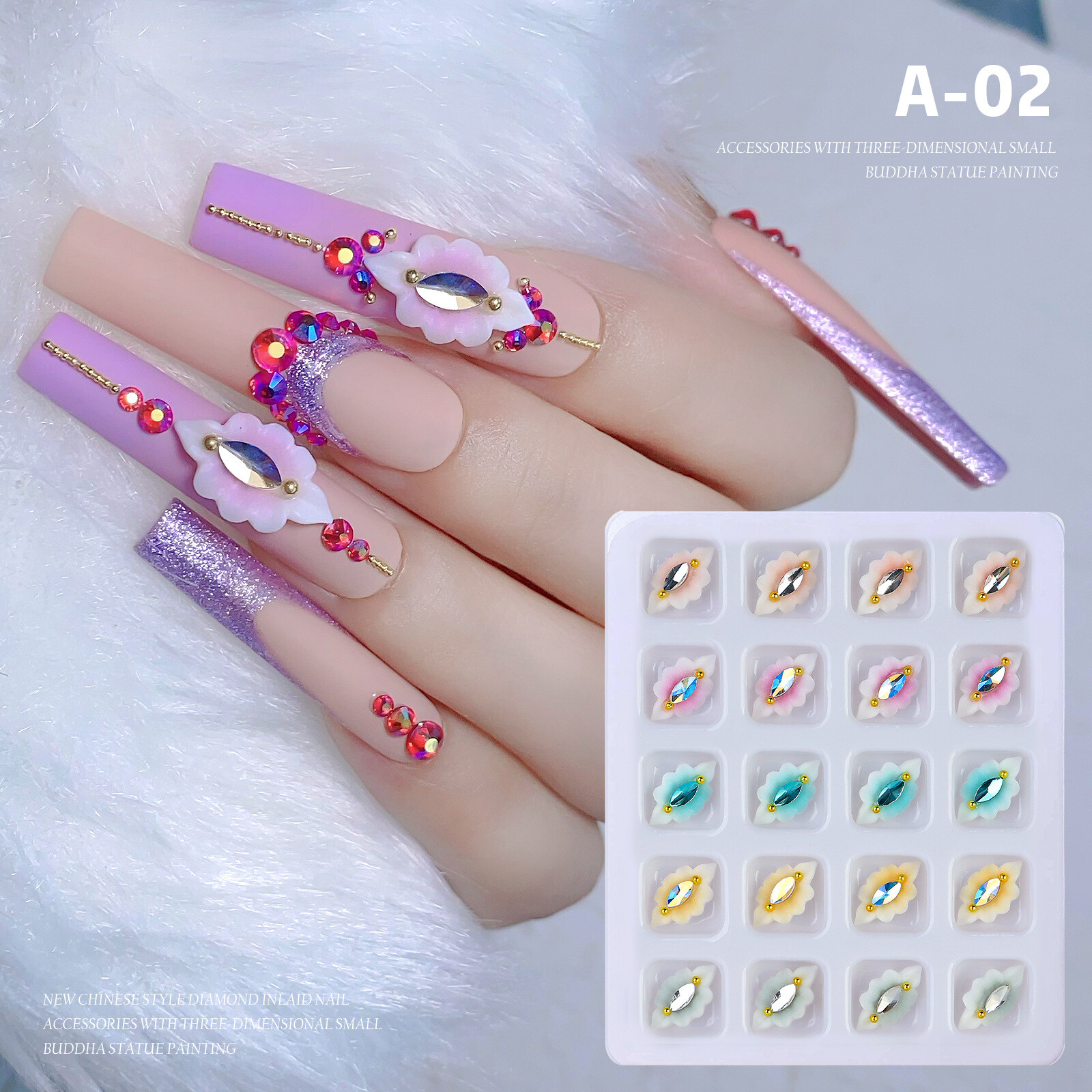 20 Grids 3D Resin Nail Flowers and Rhinestone Set for Nail Art Charms