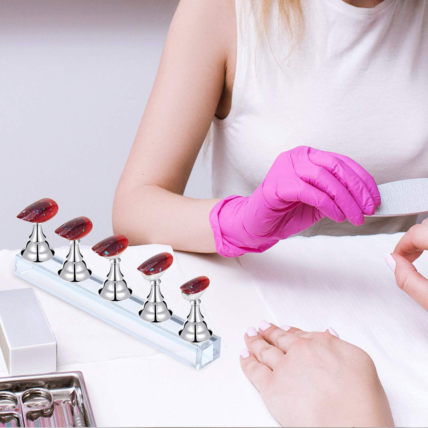 2 Sets Nail Stand Press on Nail Holder Magnetic Fake Nails Holder Acrylic Nails