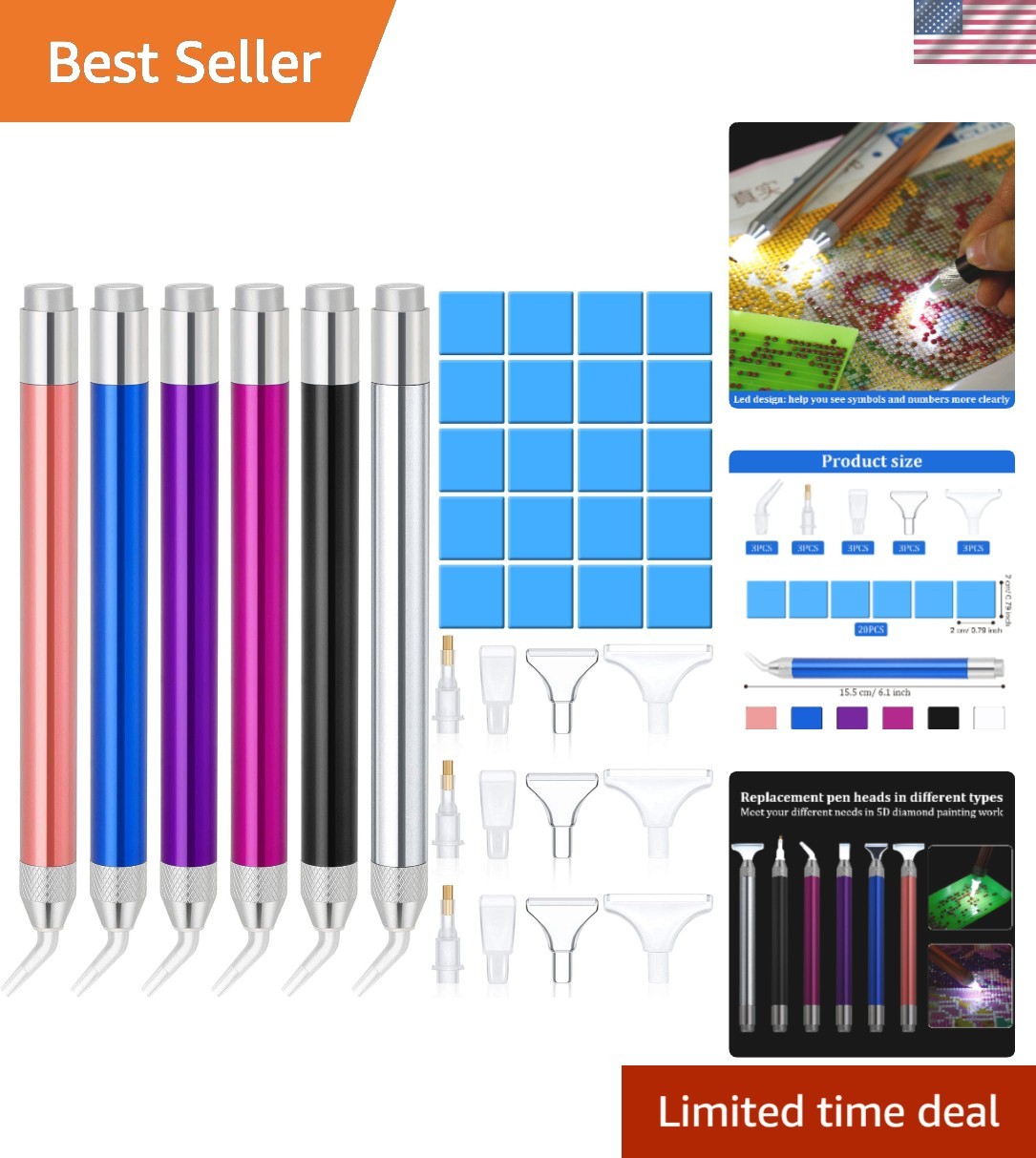 Versatile LED Craft Pens with 15 Replacement Tips for Diamond Painting & Nails