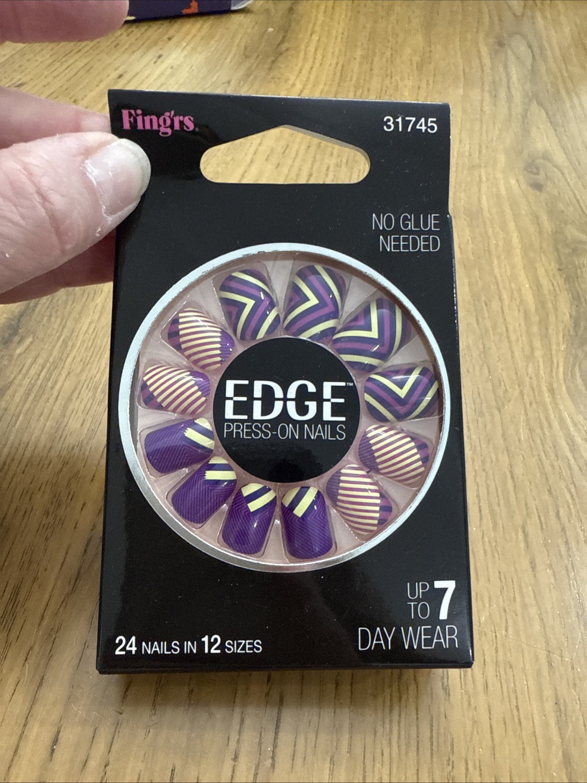 Purple/Pink /yellow Edge Press on Nails 24 Nails Short Round New! No Glue Needed