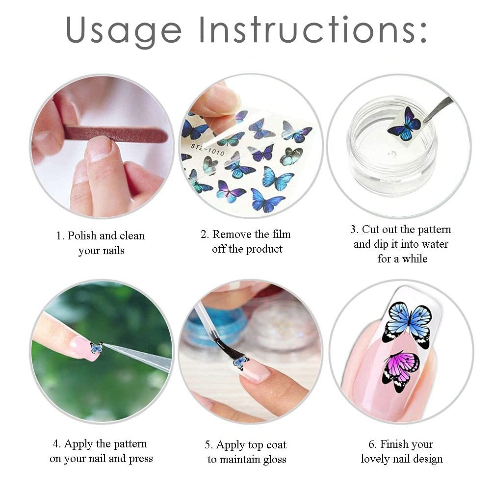 78 Sheets Butterfly Nail Art Stickers Water Transfer Nail Decals for Women New