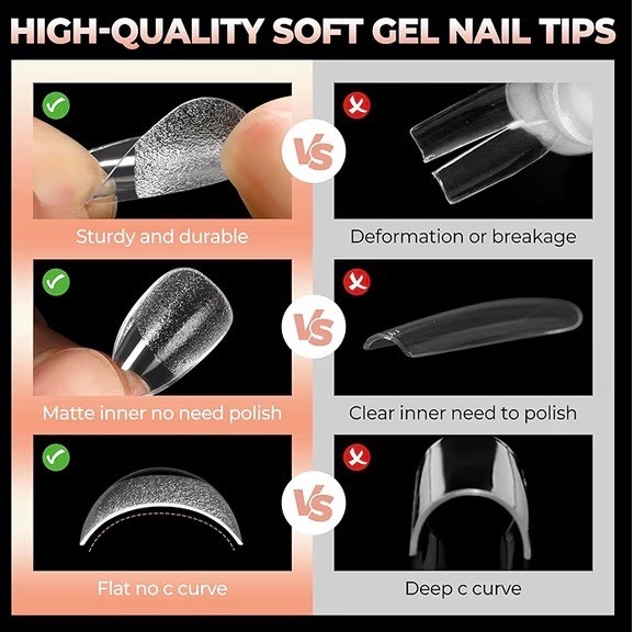 4 Pack UNA GELLA Extra Short Almond Nail Tips 2016PCS Full Cover Soft Gel Clear